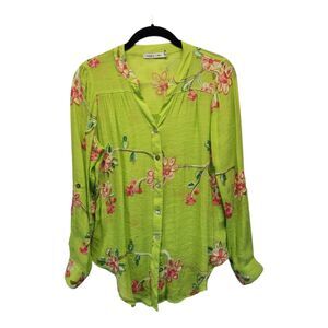 Figueroa & Flower Embroidered Floral Roll Tab Sleeve Tunic Petite SMALL